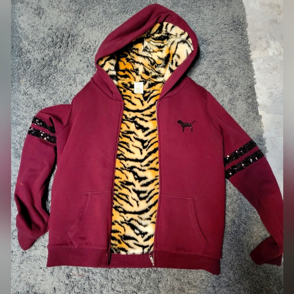 VS Pink Tiger Print Bling Hoodie